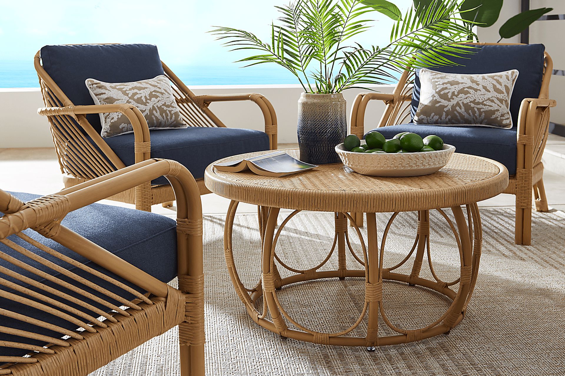 Coronado Sandstone 5 Pc Round Outdoor Chat Seating Set with Sand Cushions - Image 7