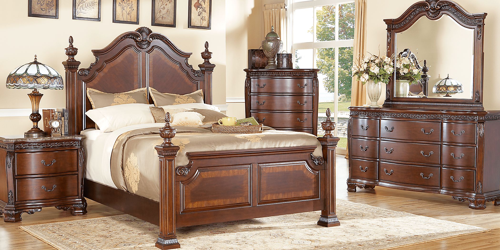 Cortinella 8 Pc Dark Cherry Wood Queen Bedroom Set | Rooms to Go