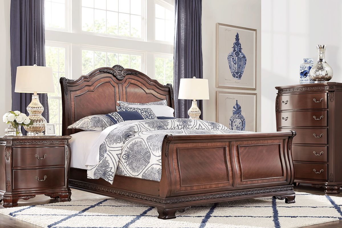 Cortinella 5 Pc Brown Cherry Dark Wood Queen Bedroom Set With 3 Pc ...