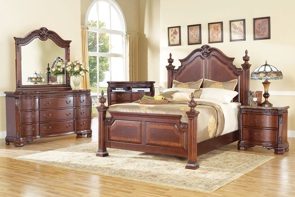 Cortinella Dark Cherry Wood 3 Pc King Bed - Rooms To Go