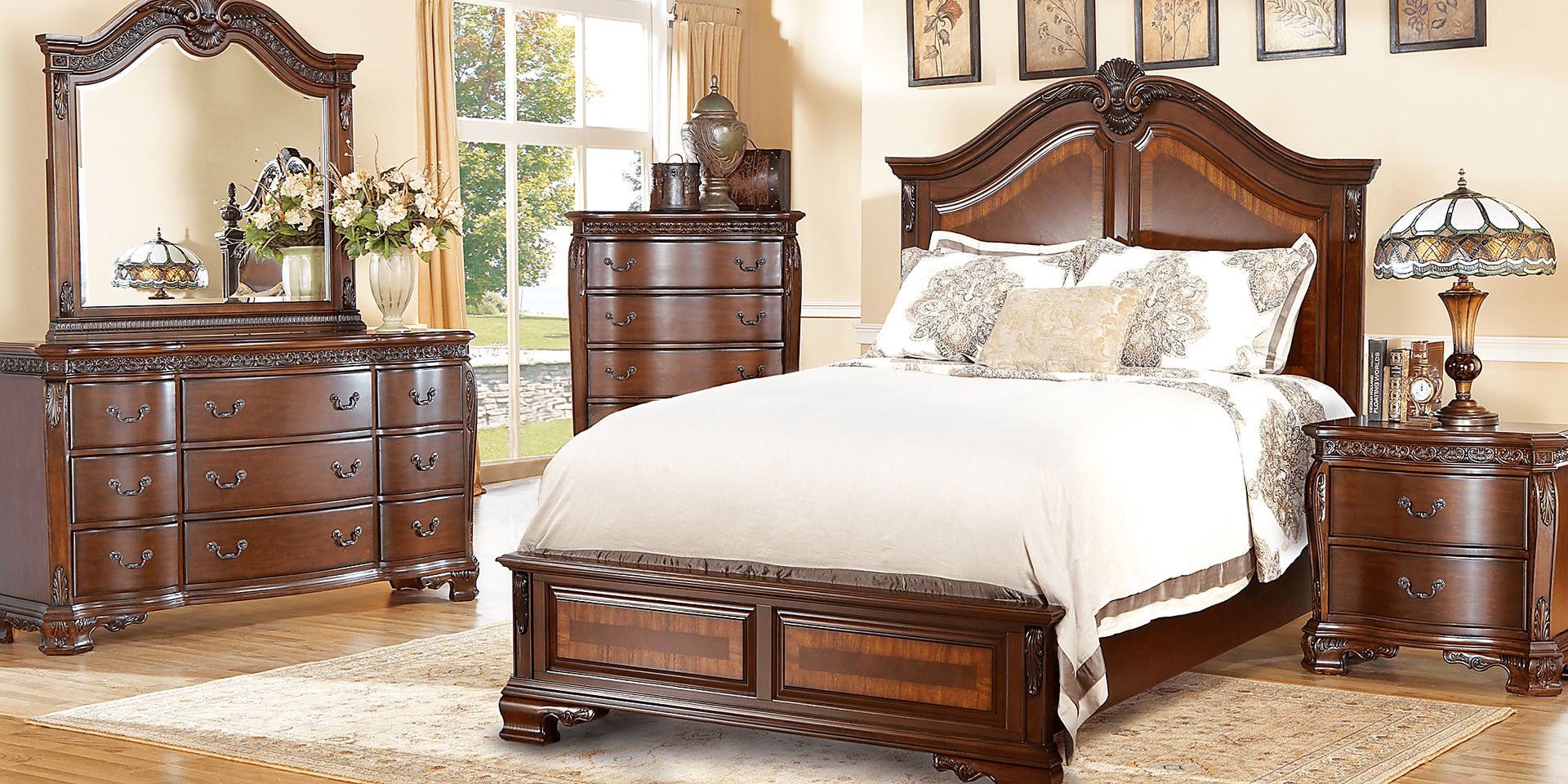【おもちゃ屋】CORTIS 7セット Cortinella 7 Pc Dark Cherry Wood King Bedroom Set With Dresser, 3