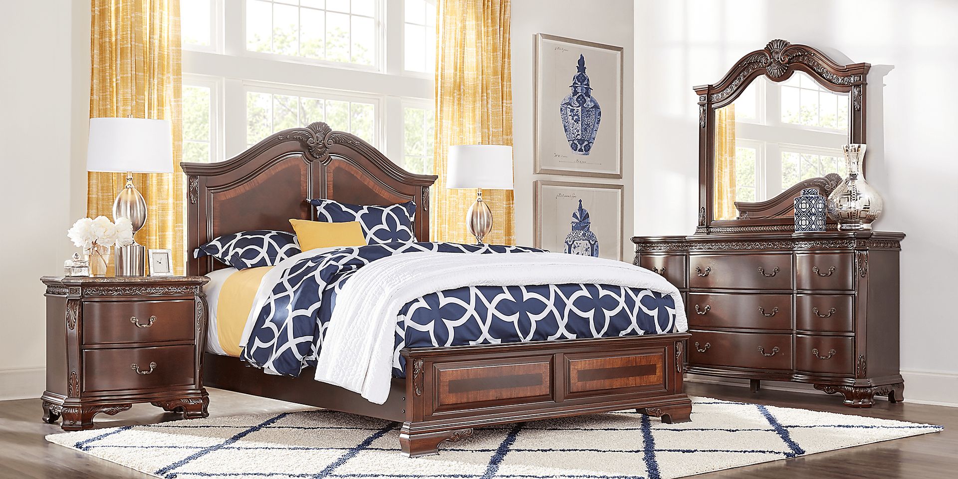 Cortinella 7 Pc Dark Cherry Wood King Bedroom Set With Dresser, 3