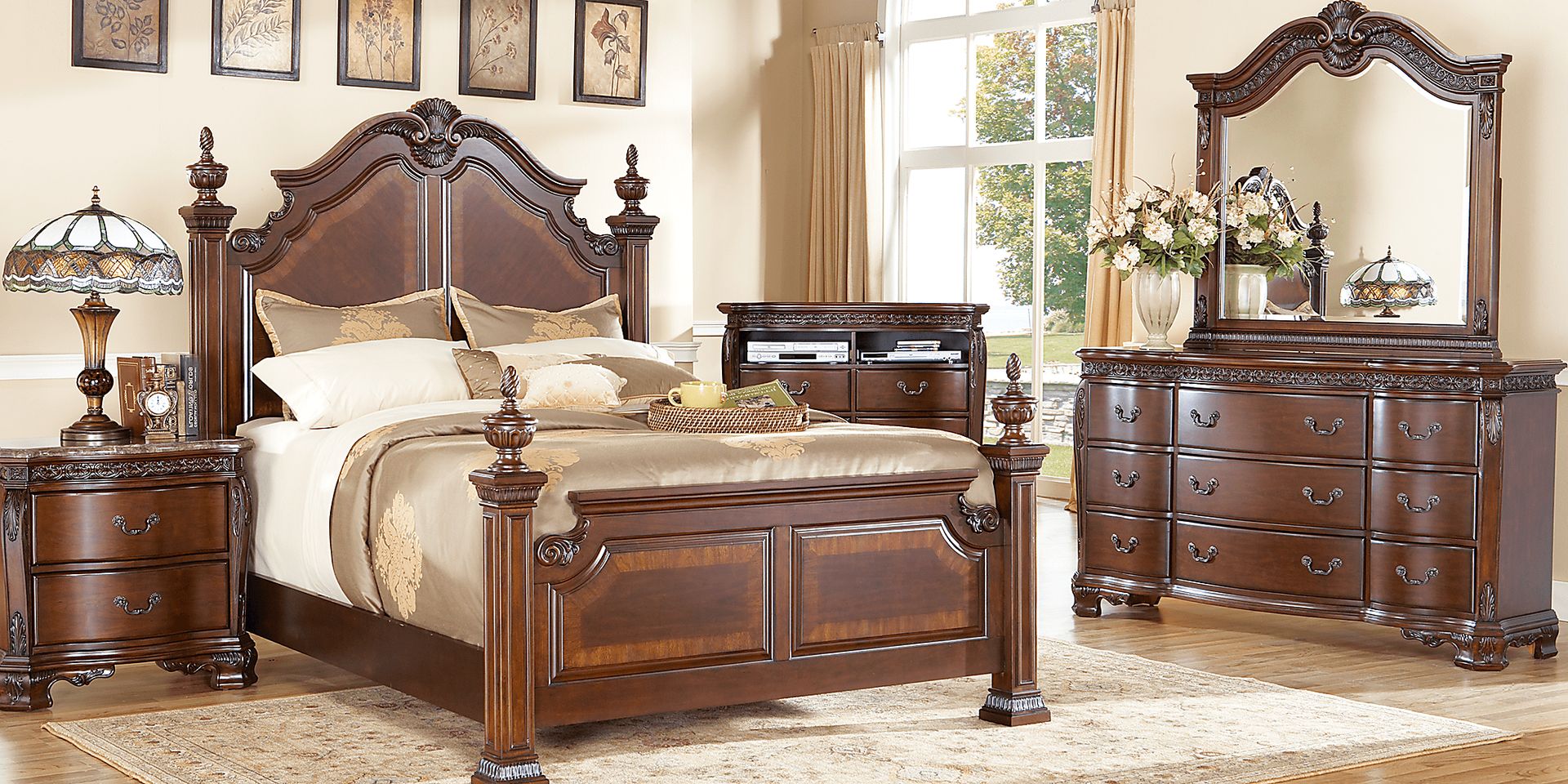 Cortinella 7 Pc Cherry,Dark Cherry Dark Wood Queen Bedroom Set