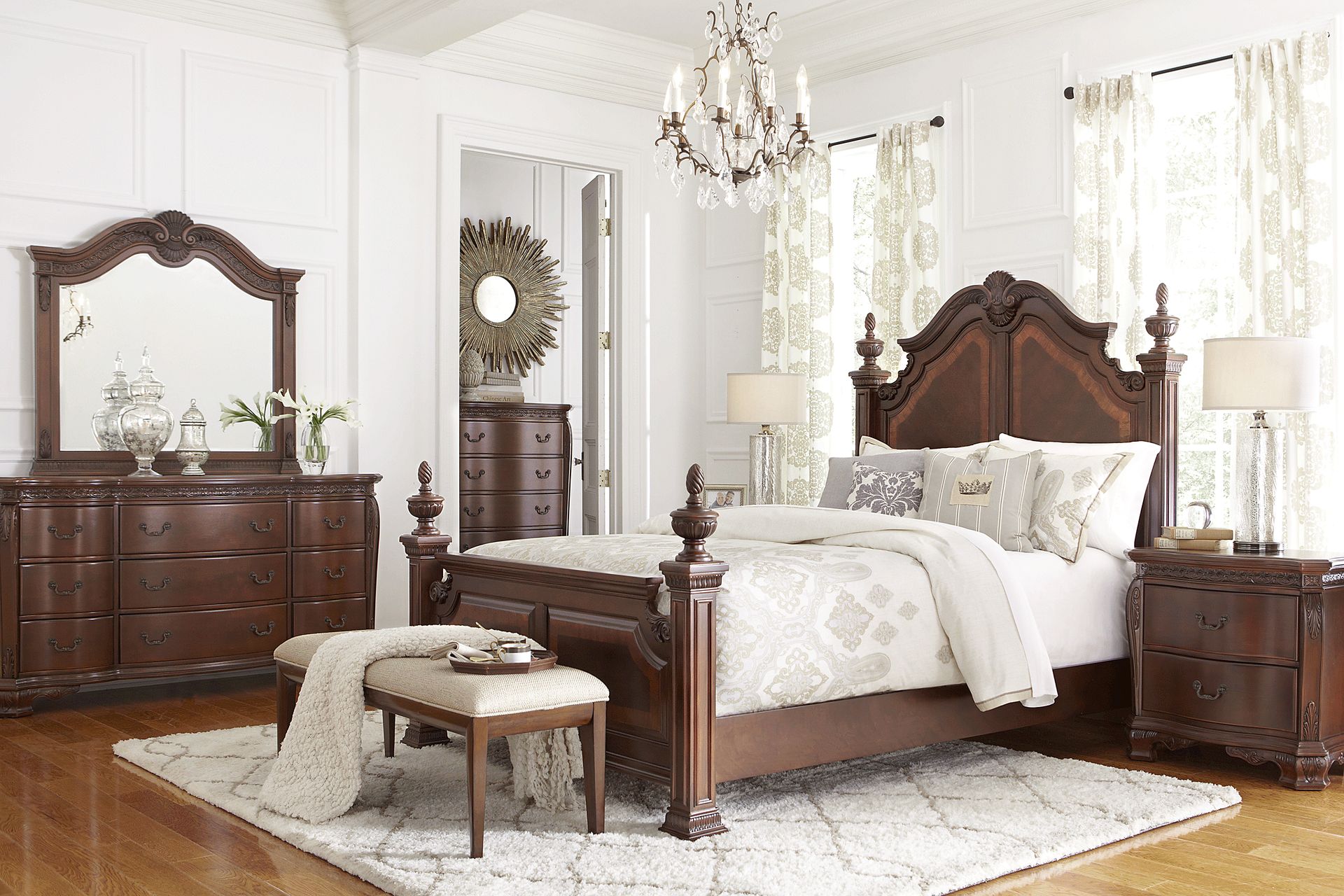 Cortinella 7 Pc Cherry,Dark Cherry Dark Wood Queen Bedroom Set