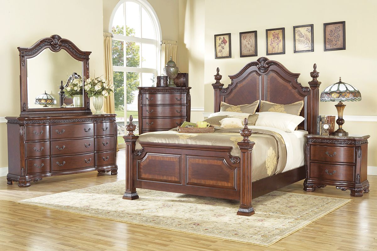 Cortinella 8 Pc Dark Cherry Wood Queen Bedroom Set With Dresser, Mirror
