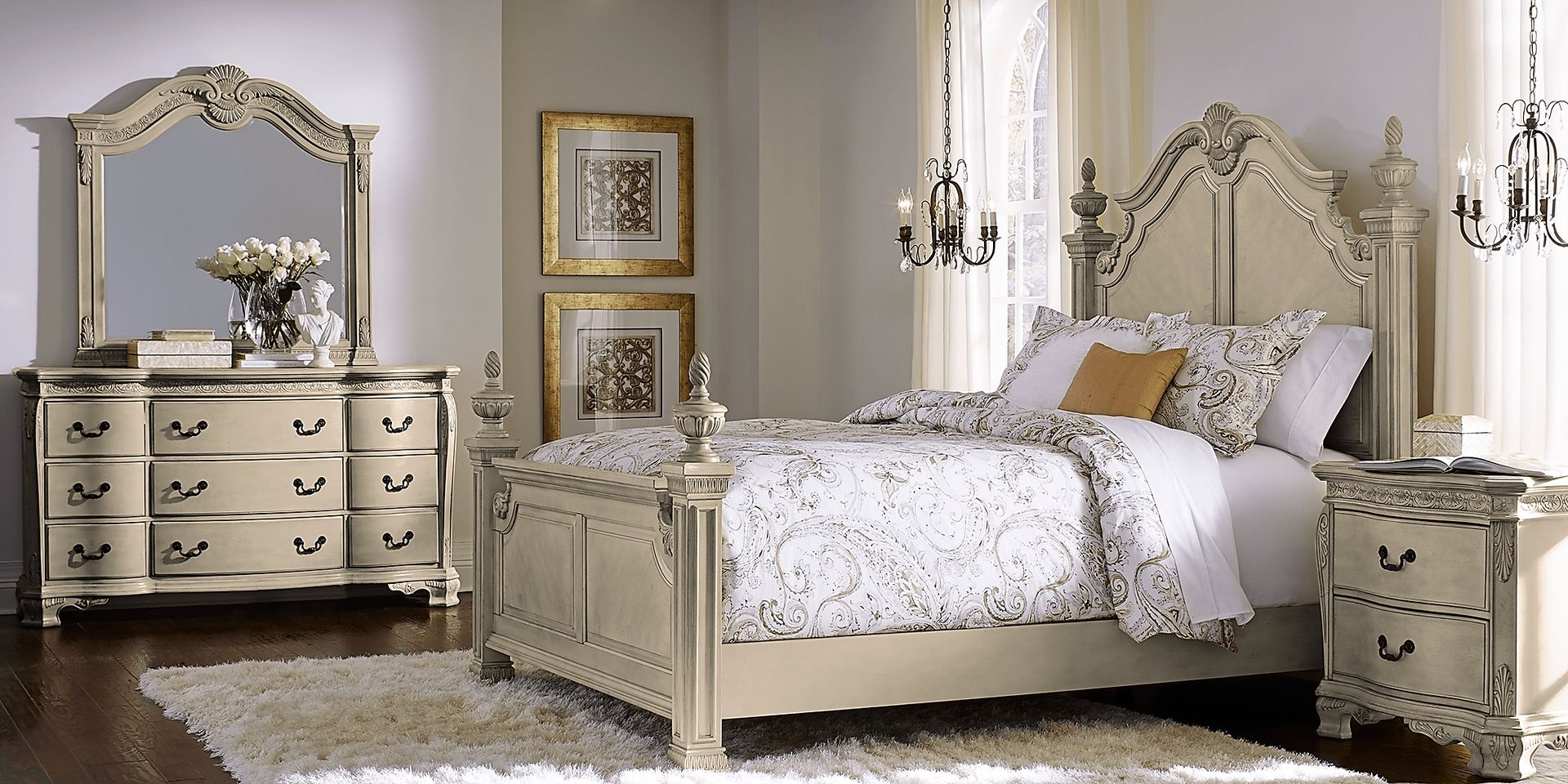 Cortinella Cream 5 Pc Queen Poster Bedroom - Image 1