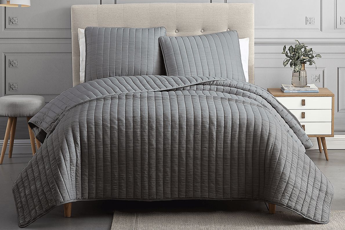 Corvair Dark Gray Polyester Fabric 3 Pc King Coverlet Set - Rooms To Go