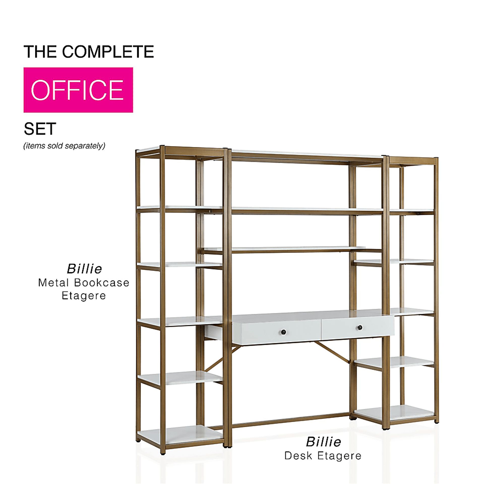 CosmoLiving Billie Metal Desk Etagere White and Gold - Image 11