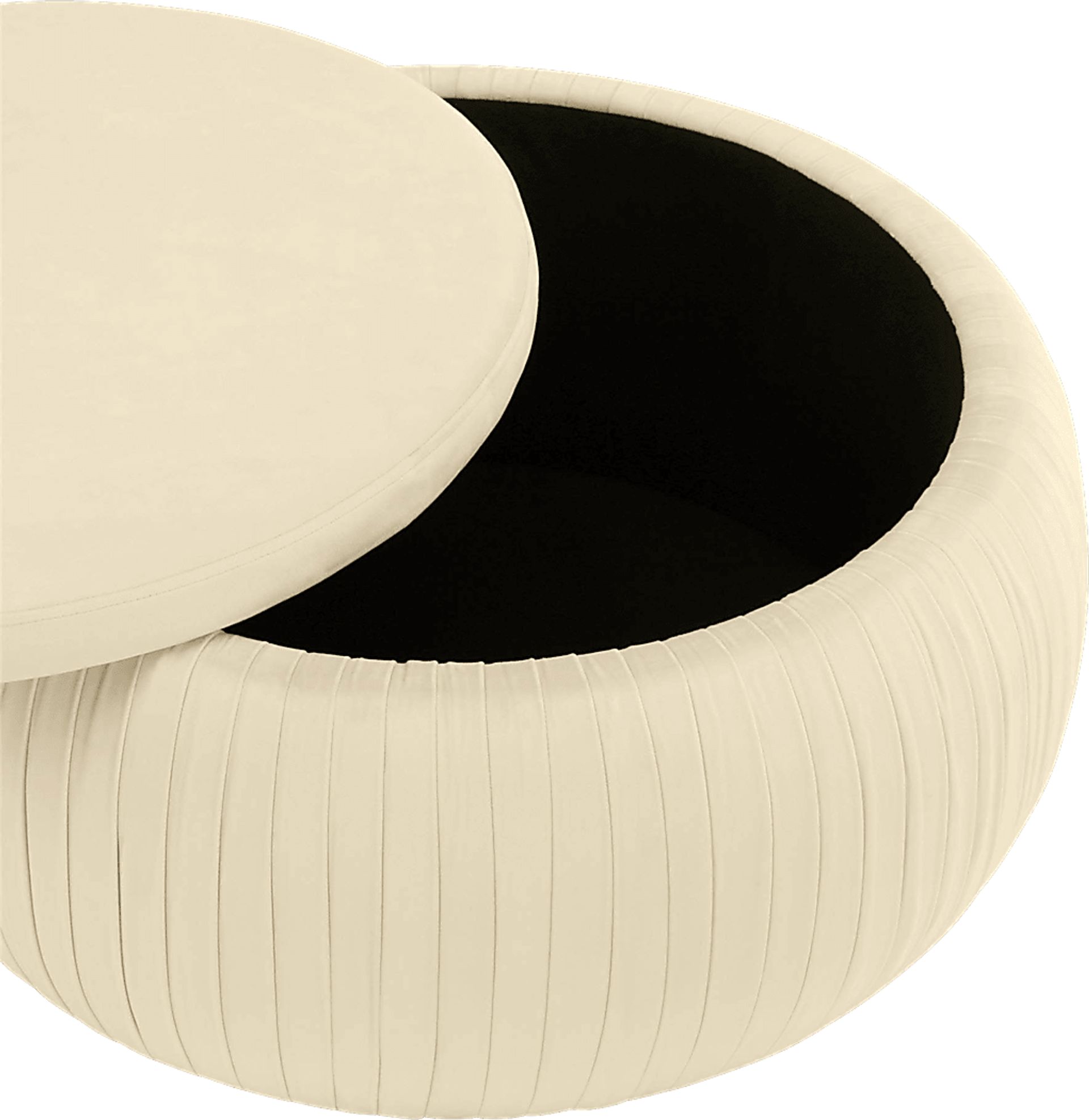 CosmoLiving Pleated Sapphire Round Velvet Storage Ottoman Cream - Image 3