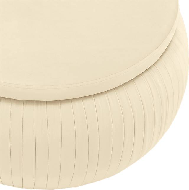 CosmoLiving Pleated Sapphire Round Velvet Storage Ottoman Cream - Thumbnail - Image 4
