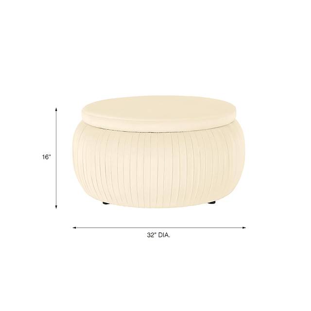CosmoLiving Pleated Sapphire Round Velvet Storage Ottoman Cream - Thumbnail - Image 6