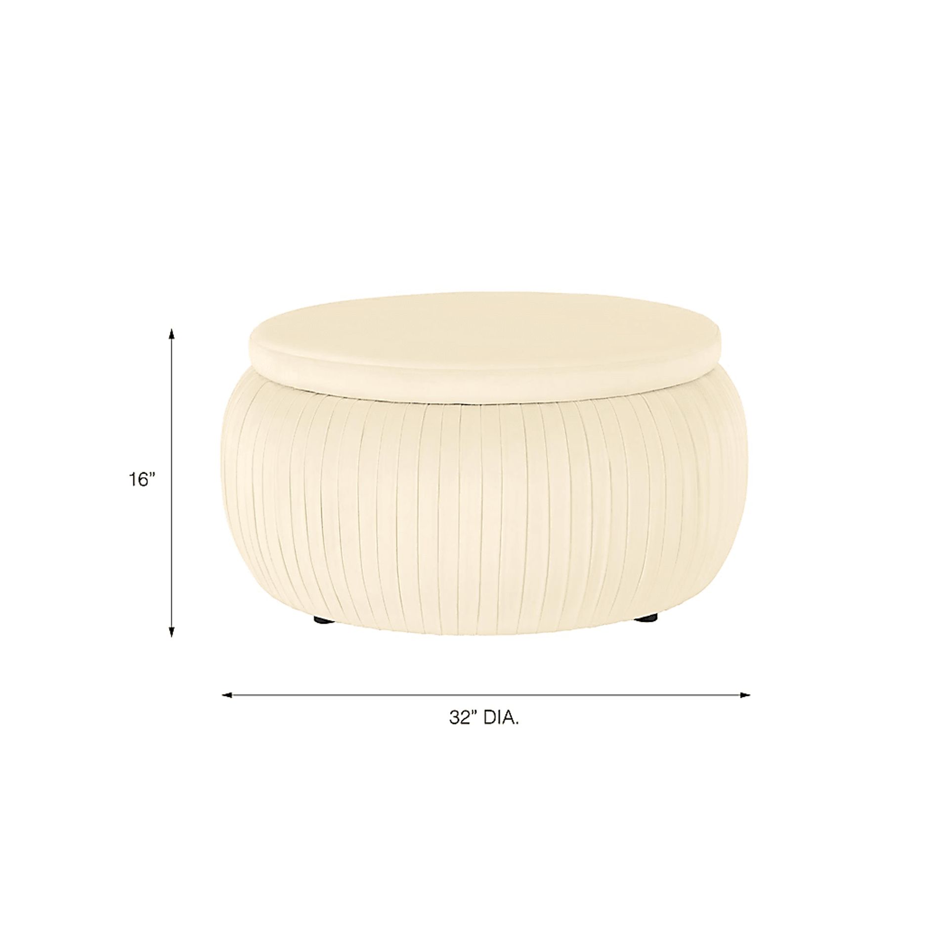 CosmoLiving Pleated Sapphire Round Velvet Storage Ottoman Cream - Image 6