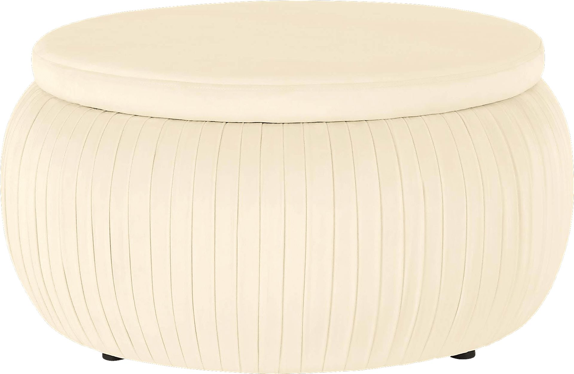 CosmoLiving Pleated Sapphire Round Velvet Storage Ottoman Cream - Image 1