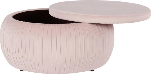 CosmoLiving Pleated Sapphire Round Velvet Storage Ottoman Pink - Thumbnail - Image 2