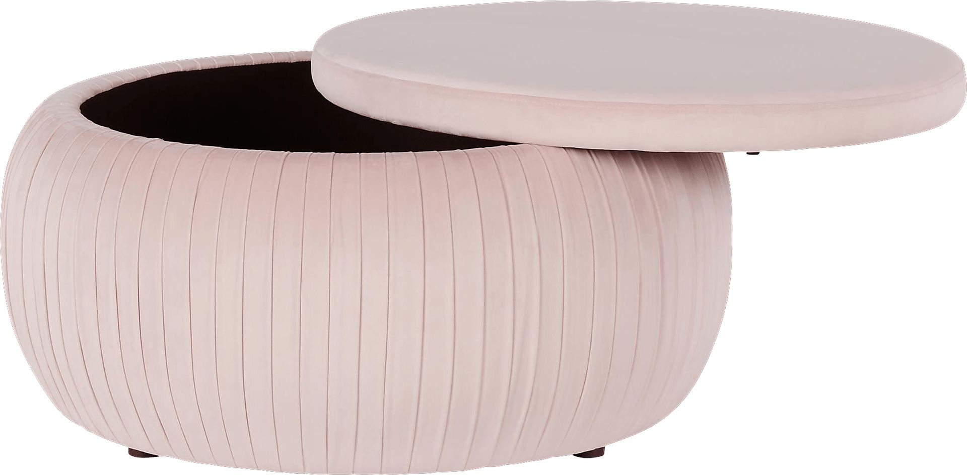 CosmoLiving Pleated Sapphire Round Velvet Storage Ottoman Pink - Image 2