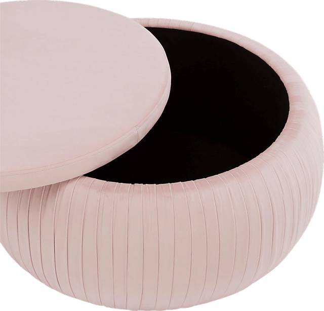 CosmoLiving Pleated Sapphire Round Velvet Storage Ottoman Pink - Thumbnail - Image 3