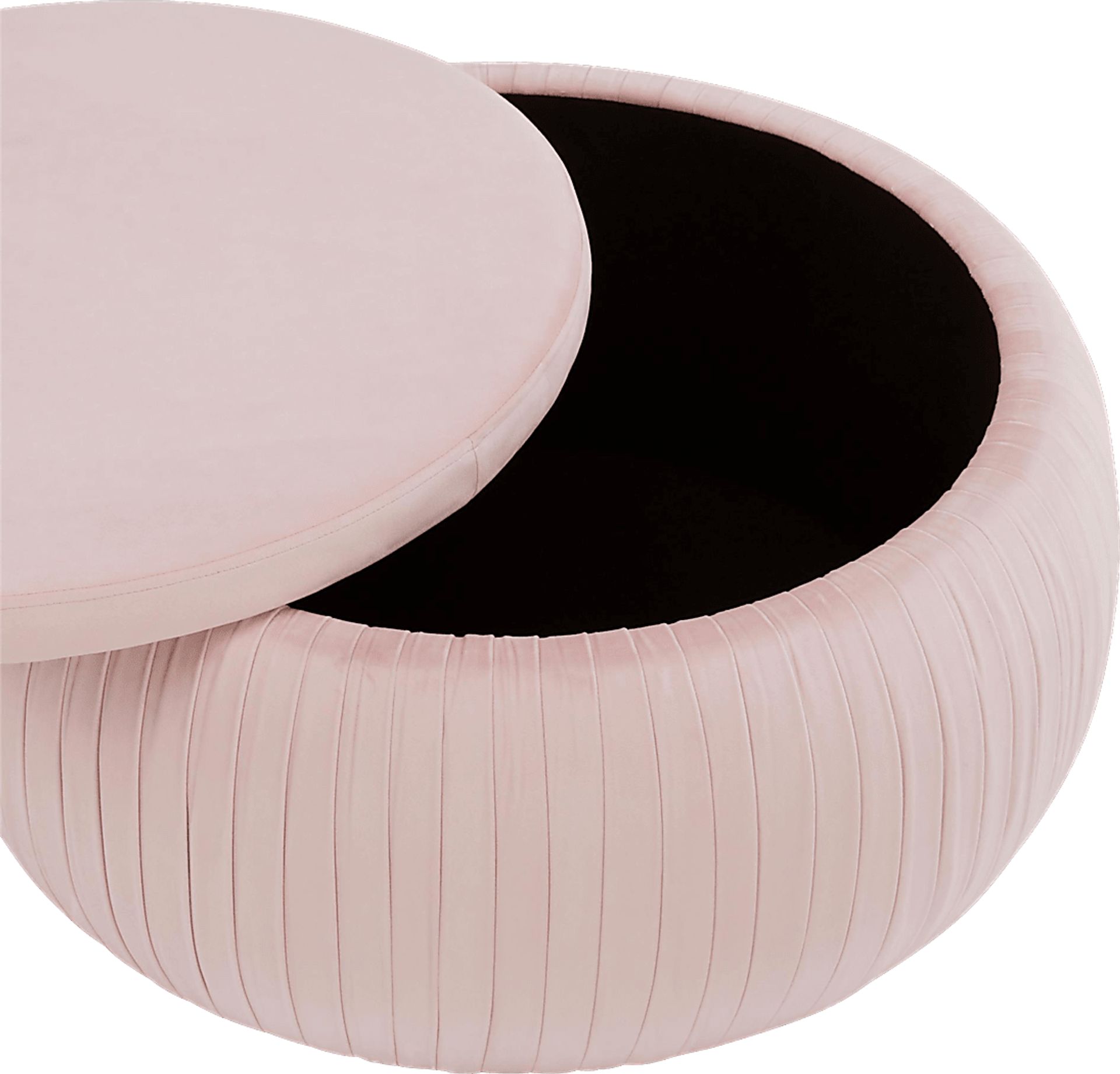 CosmoLiving Pleated Sapphire Round Velvet Storage Ottoman Pink - Image 3