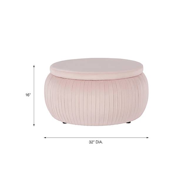 CosmoLiving Pleated Sapphire Round Velvet Storage Ottoman Pink - Thumbnail - Image 8