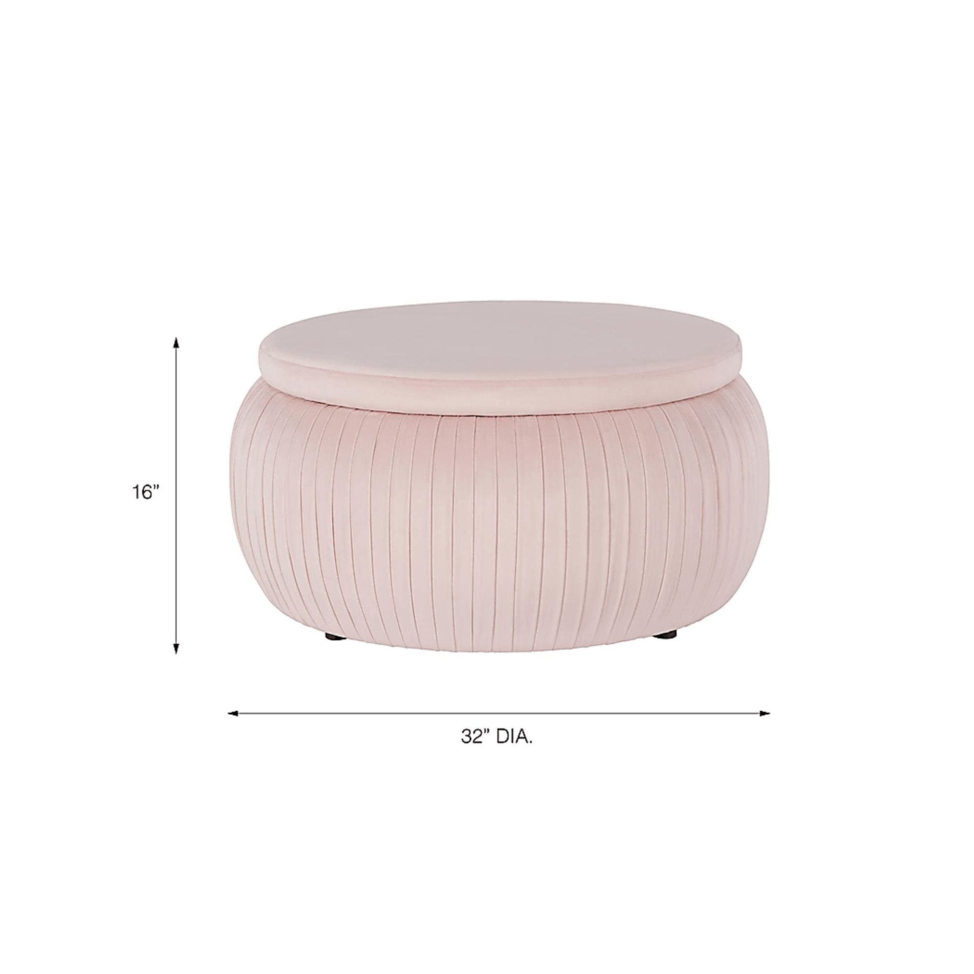 CosmoLiving Pleated Sapphire Round Velvet Storage Ottoman Pink - Image 8