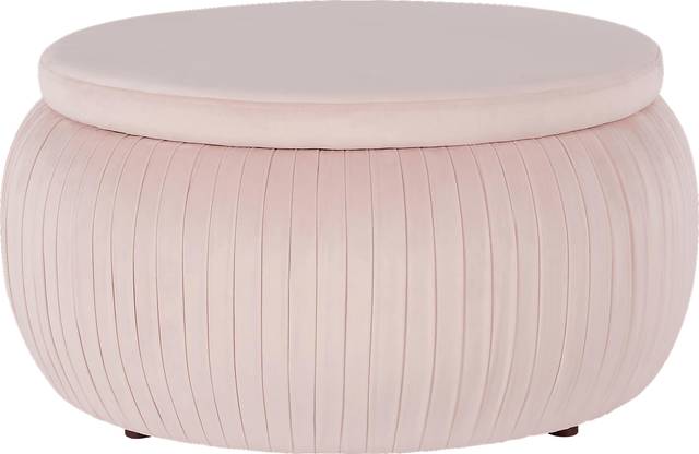 CosmoLiving Pleated Sapphire Round Velvet Storage Ottoman Pink - Thumbnail - Image 1