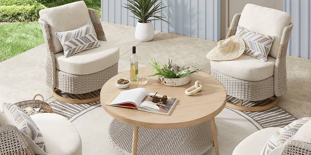 Costa Mesa Natural 5 Pc Outdoor Chat Set - Thumbnail - Image 2