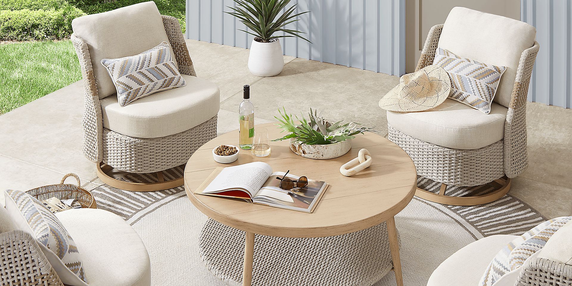 Costa Mesa Natural 5 Pc Outdoor Chat Set - Image 2