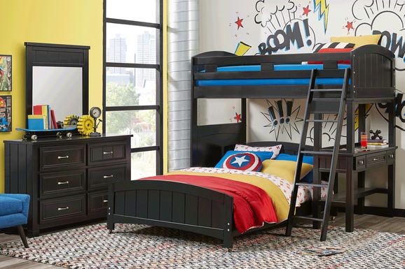 Kids Cottage Colors Black Twin/Full Loft Bunk Bed with Desk