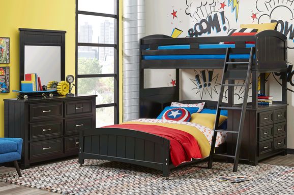 Kids Cottage Colors Black Twin/Full Loft Bunk Bed with Dresser