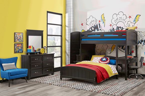 Kids Cottage Colors Black Twin/Full Step Bunk Bed with Desk