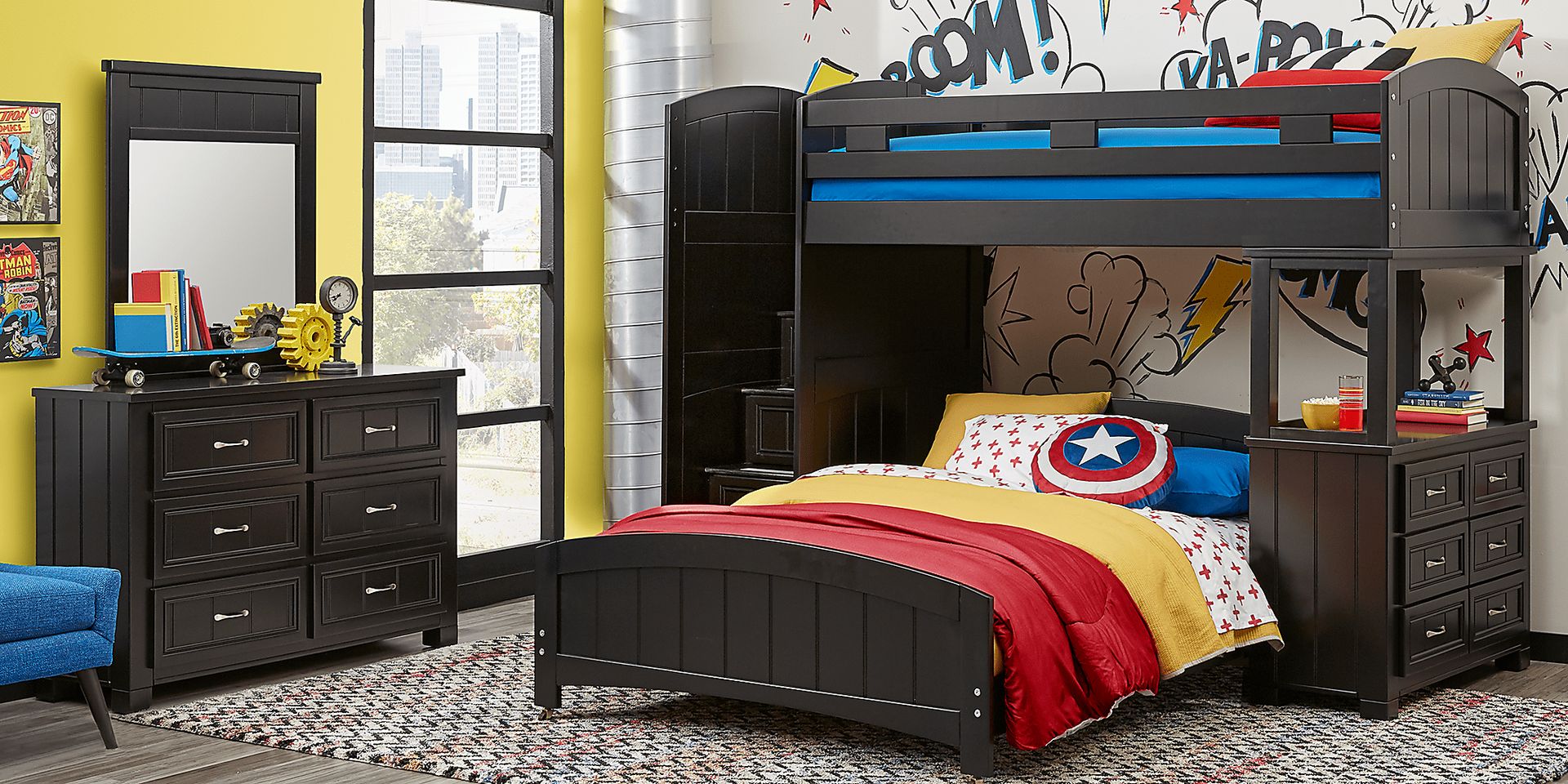 Kids Cottage Colors Black Twin/Full Step Bunk with Dresser - Image 2