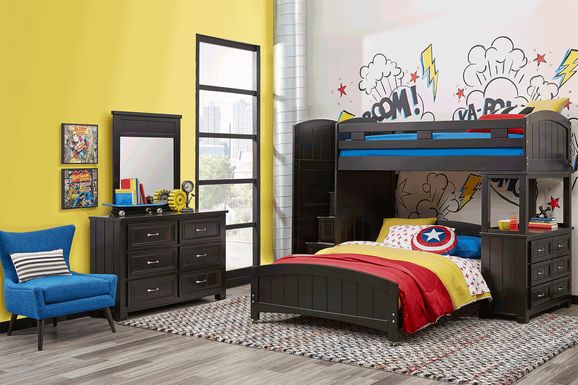 Kids Cottage Colors Black Twin/Full Step Bunk with Dresser