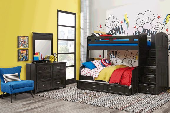Kids Cottage Colors Black Twin/Full Step Bunk