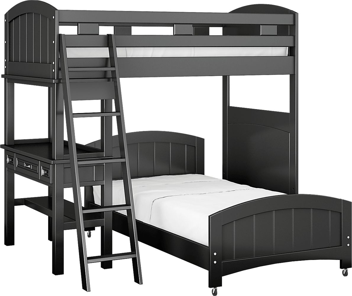 Kids Cottage Colors Black Twin/Twin Loft Bunk Bed with Desk Rooms To Go
