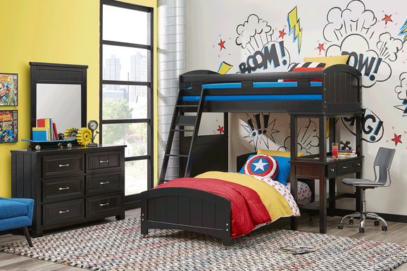 Kids Cottage Colors Black Twin/Twin Loft Bunk Bed with Desk