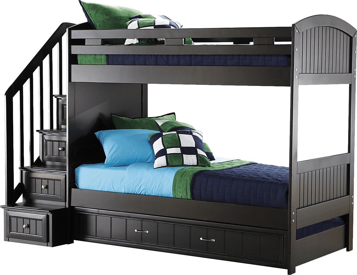 Cottage Colors Black Black,Colors Twin/Twin Step Bunk With Trundle