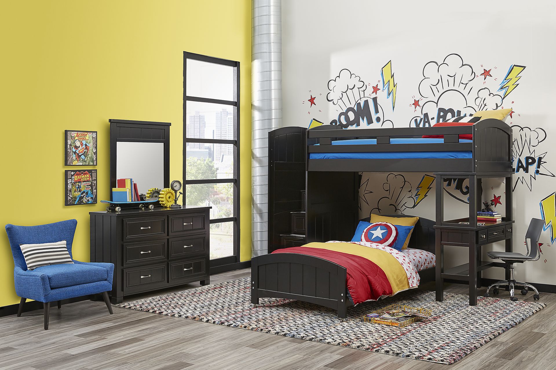 Kids Cottage Colors Black Twin/Twin Step Bunk with Desk - Image 2