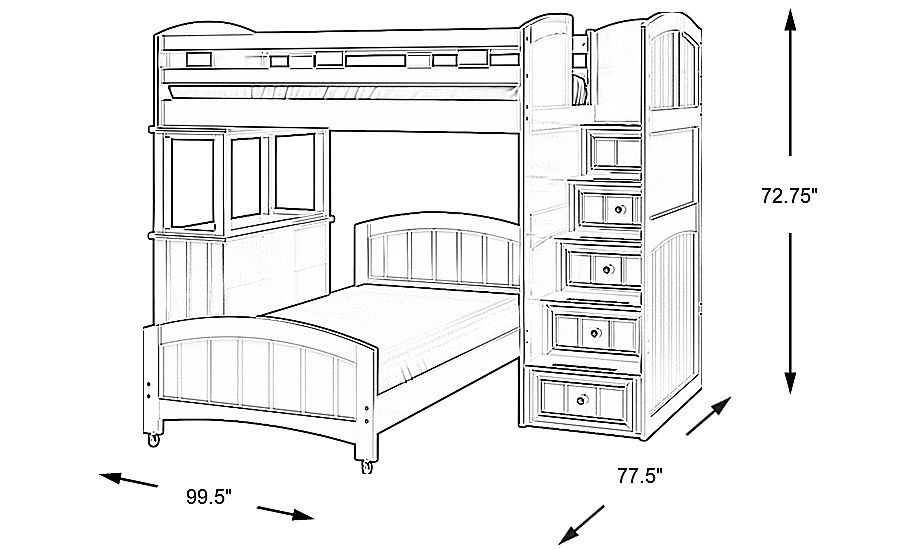Kids Cottage Colors Black Twin/Twin Step Bunk with Dresser Rooms To Go