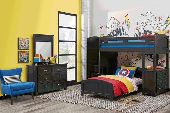 Kids Cottage Colors Black Twin/Twin Step Bunk with Dresser