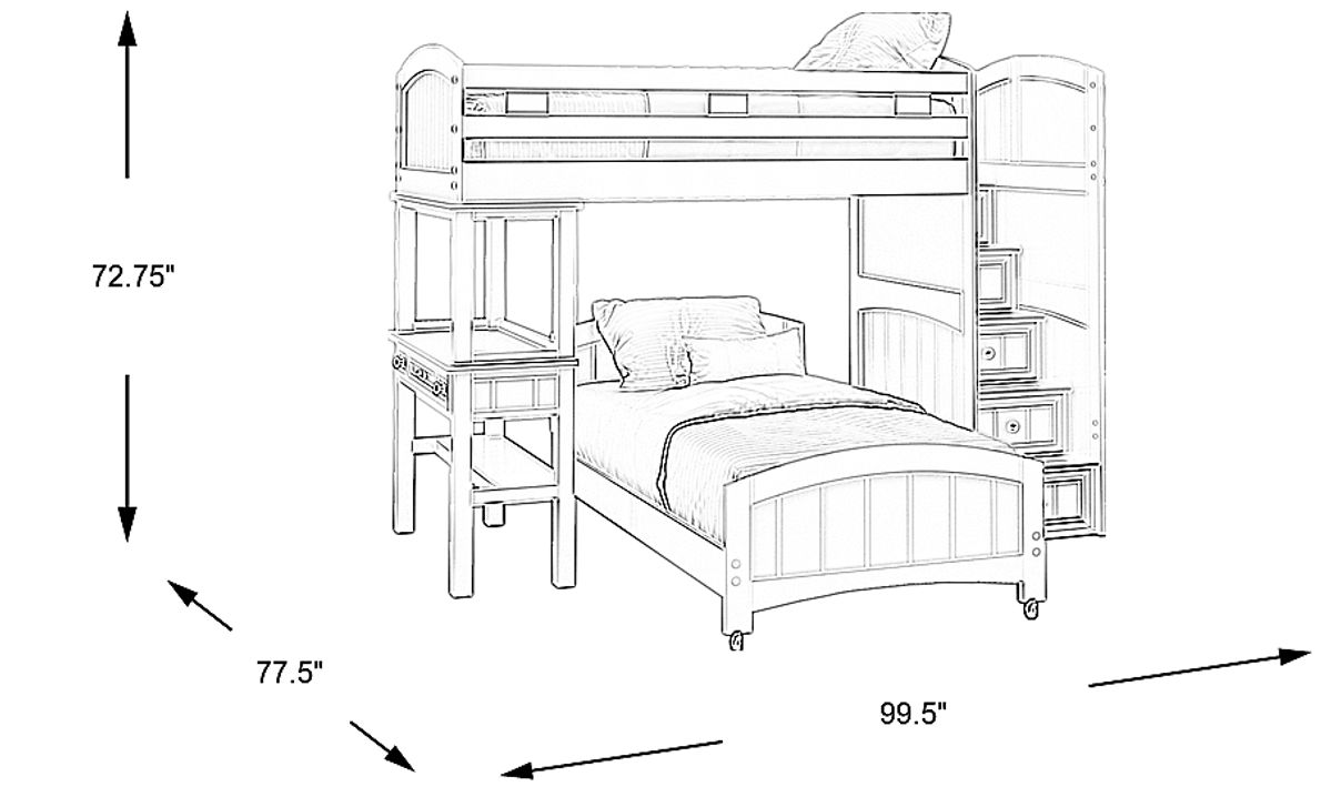Kids Cottage Colors Gray Twin/Full Step Bunk Bed with Desk