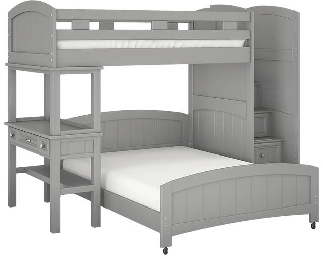 Kids Cottage Colors Gray Twin/Full Step Bunk Bed with Desk - Thumbnail - Image 1