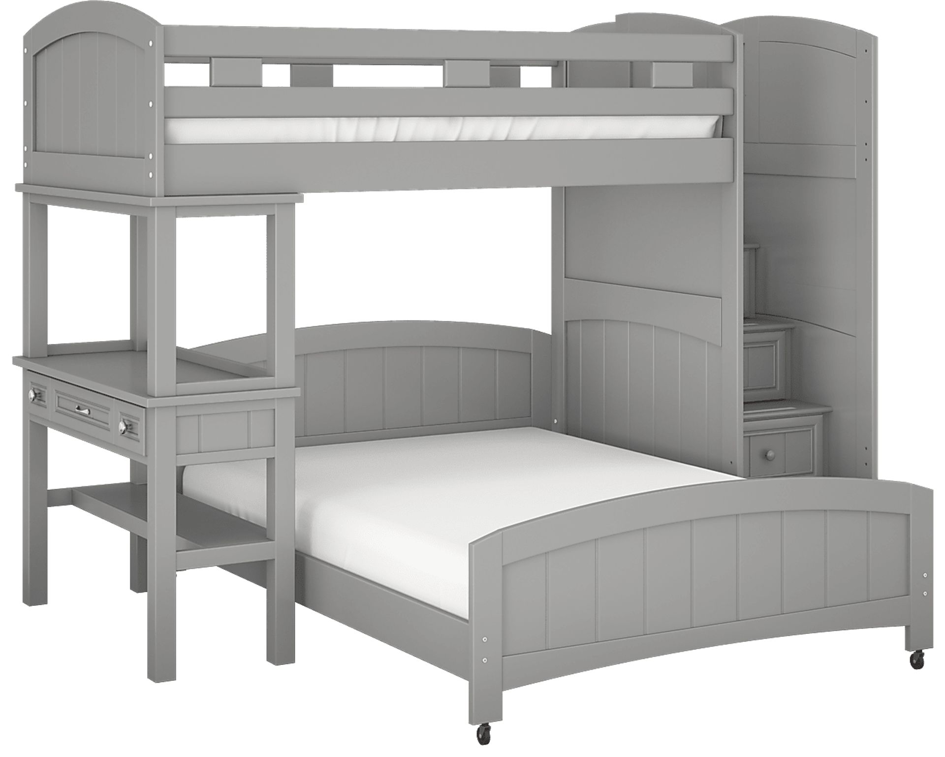 Kids Cottage Colors Gray Twin/Full Step Bunk Bed with Desk - Image 1