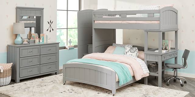 Kids Cottage Colors Gray Twin/Full Step Bunk Bed with Desk - Thumbnail - Image 2