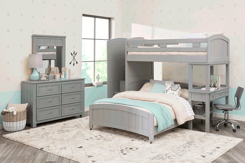 Kids Cottage Colors Gray Twin/Full Step Bunk Bed with Desk