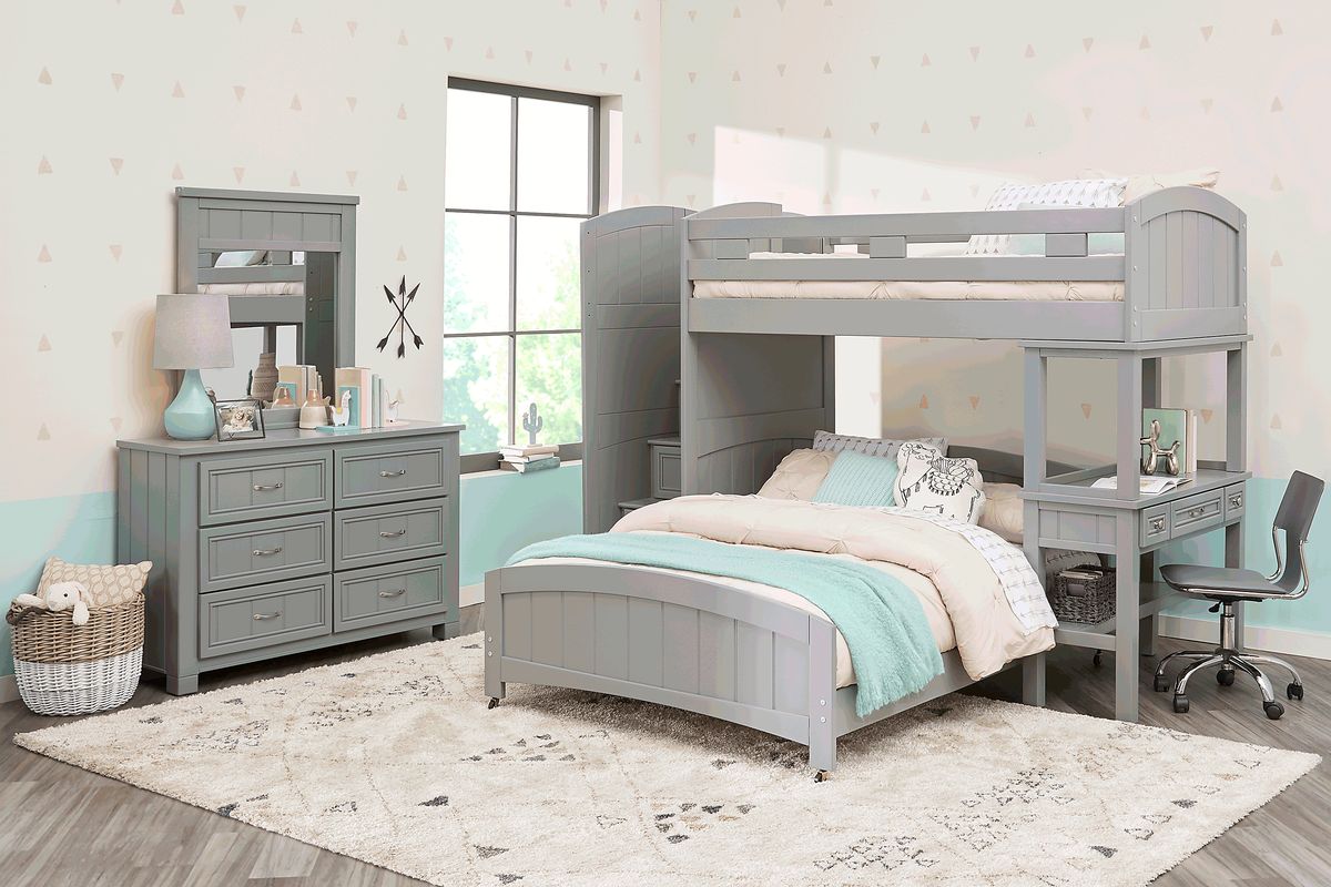 Cottage Colors Gray Twin Full Step Bunk W Desk Rooms To Go