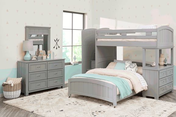 Kids Cottage Colors Gray Twin/Full Step Bunk Bed with Dresser