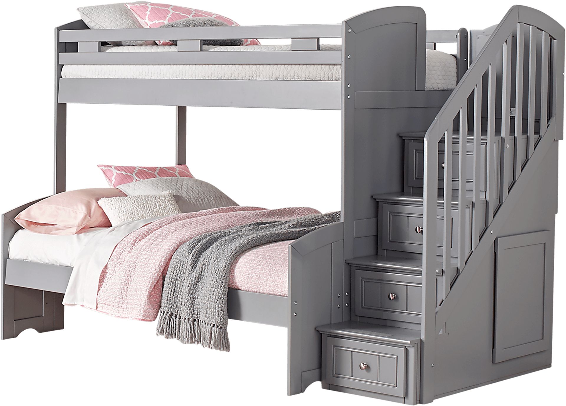 Cottage Colors Gray Twin/Full Step Bunk Bed - Image 1