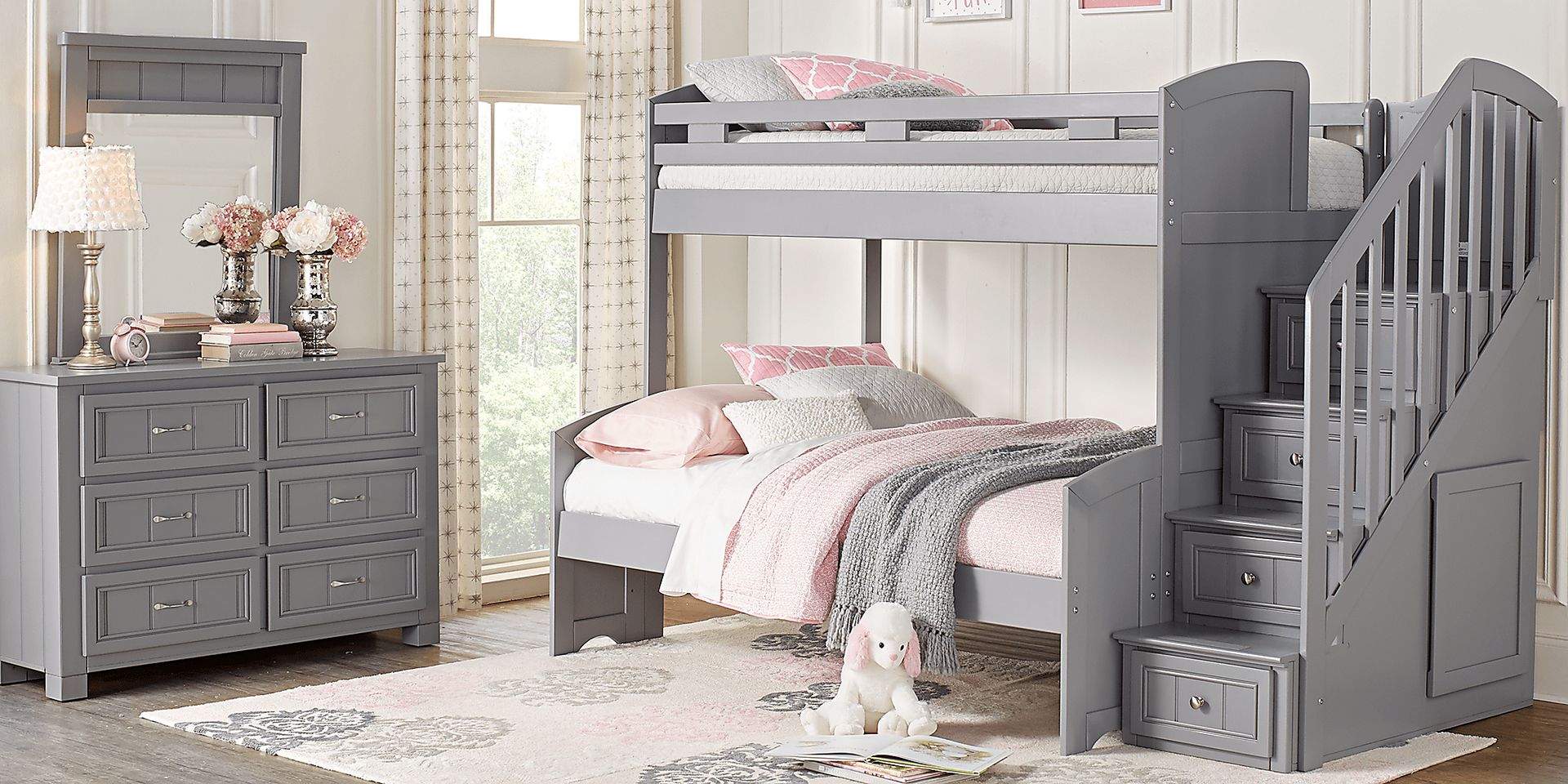 Cottage Colors Gray Twin/Full Step Bunk Bed - Image 2