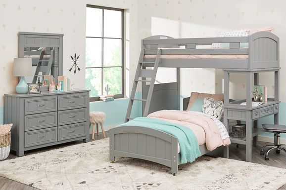 Kids Cottage Colors Gray Twin/Twin Loft Bunk Bed with Desk