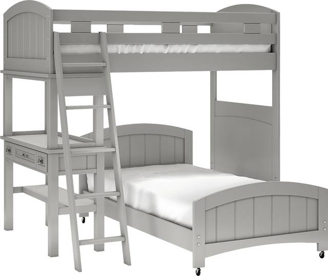 Kids Cottage Colors Gray Twin/Twin Loft Bunk Bed with Desk - Thumbnail - Image 1