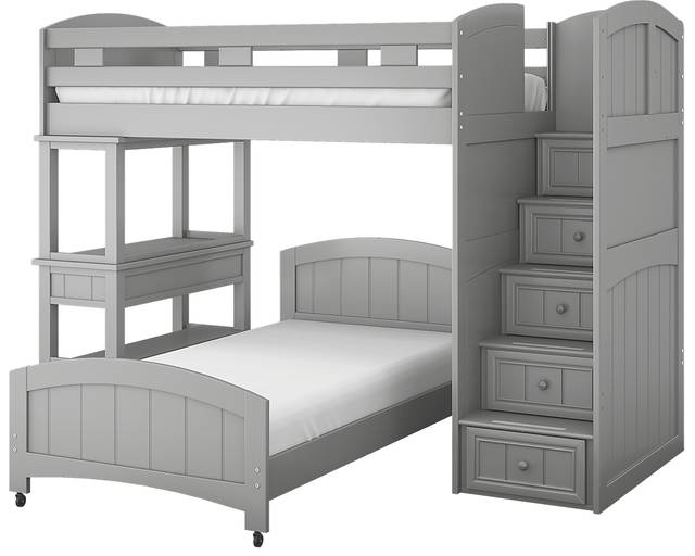 Kids Cottage Colors Gray Twin/Twin Step Bunk Bed with Desk - Thumbnail - Image 3